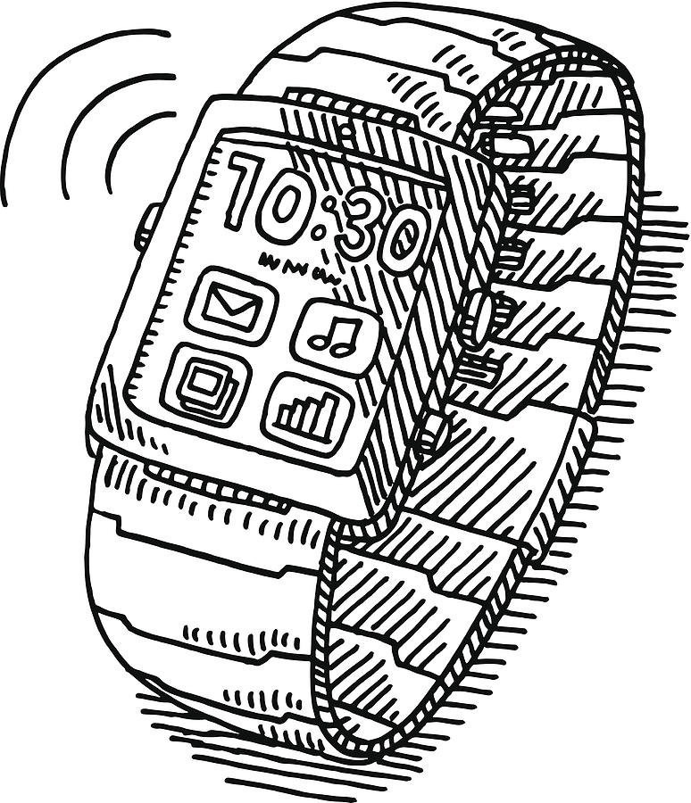 Smartwatch Wireless Technology Drawing Drawing by FrankRamspott