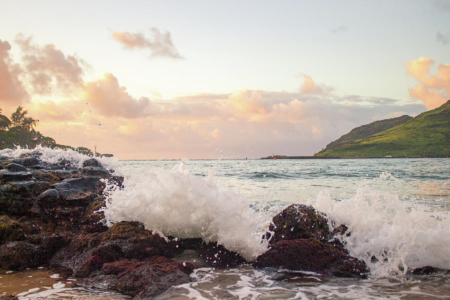 Crashing Ocean Waves at Sunrise in Hawaii Photograph by Auden Johnson