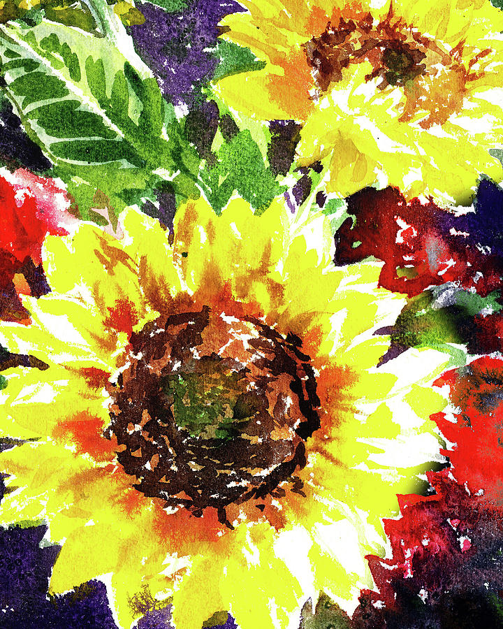 Smashing Splash Of Watercolor Sunflowers Floral Impressionism  Painting by Irina Sztukowski