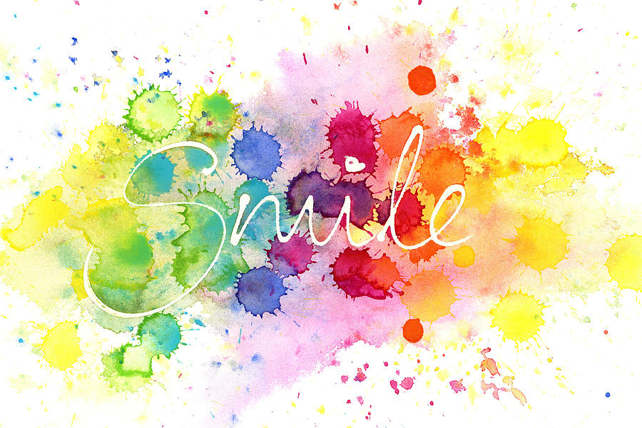 Smile colorful word art Painting by Karen Kaspar
