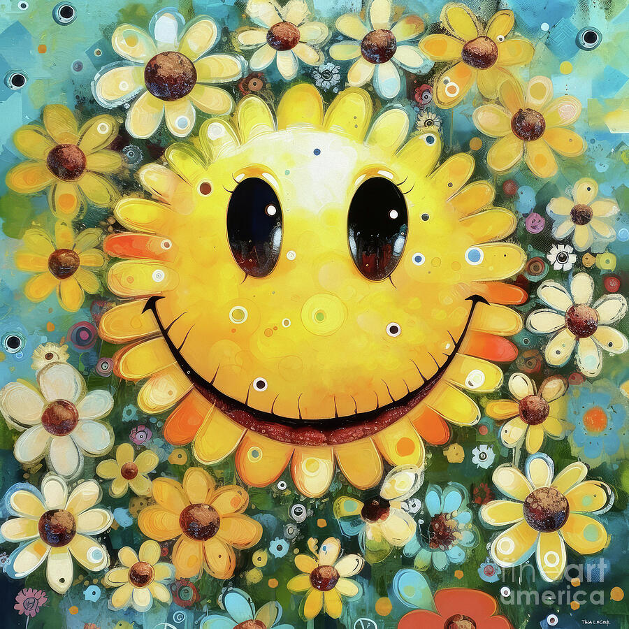 Smiley Face Daisy Painting by Tina LeCour