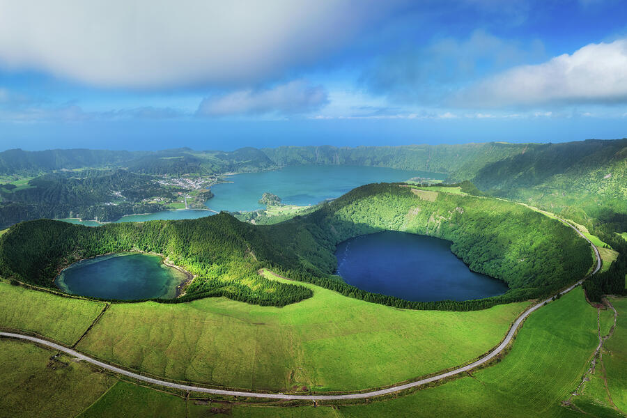 Smiley Landscape - Sao Miguel Island - Aerial 3x2 Panorama Photograph by Alex Mironyuk