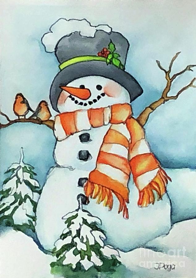 Smiley snowman Painting by Inese Poga