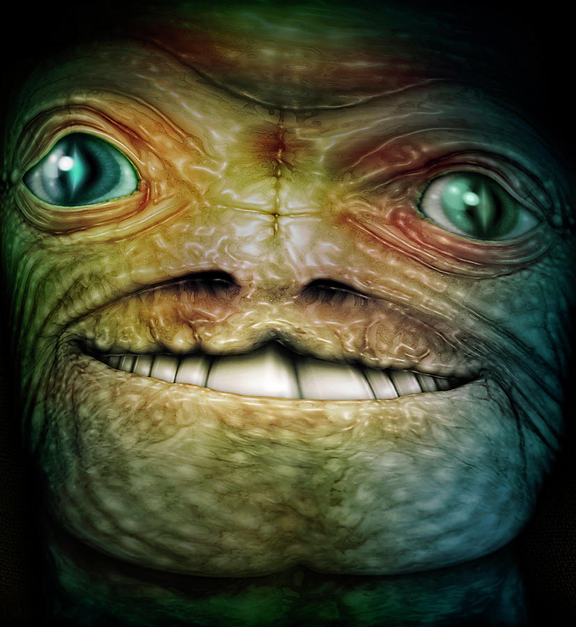 Smiling Cute Blue Green Eyed Extraterrestrial Face by James Larkin