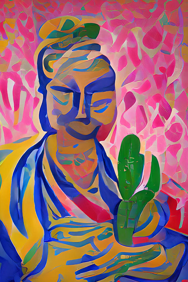 Smiling Desert Garden Buddha Digital Art by Bonny Puckett