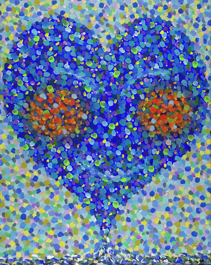 Smiling Heart - Blue Painting by Janet Yu