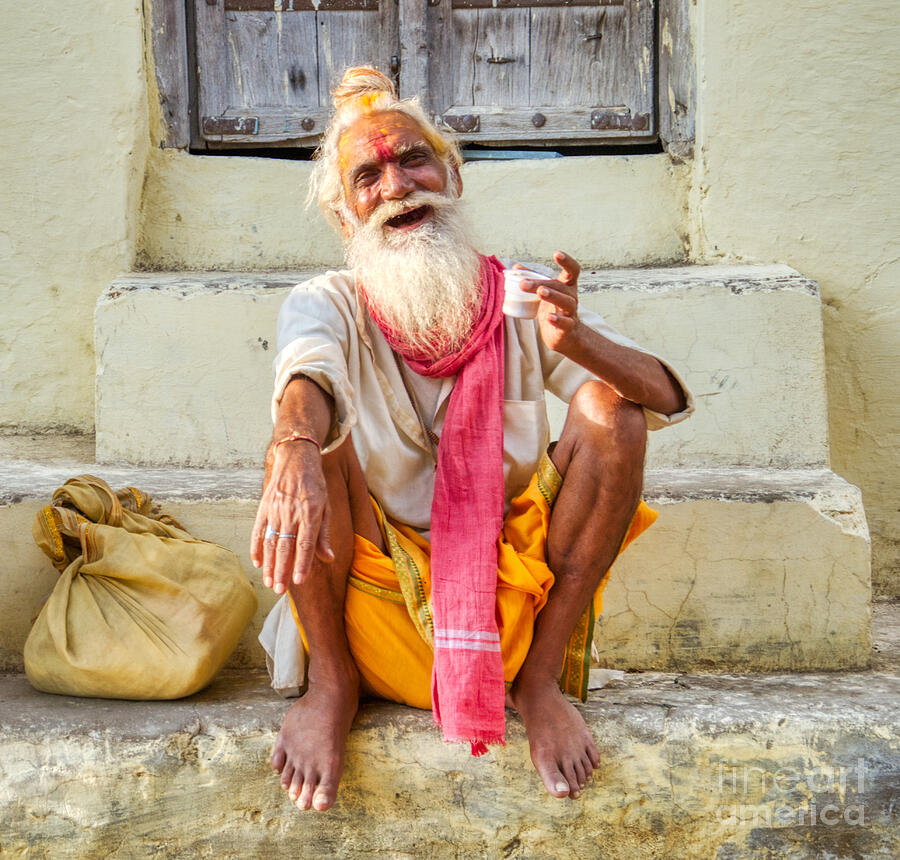 Portrait Photograph - Smiling Old Holy Man from India by Stefano Senise
