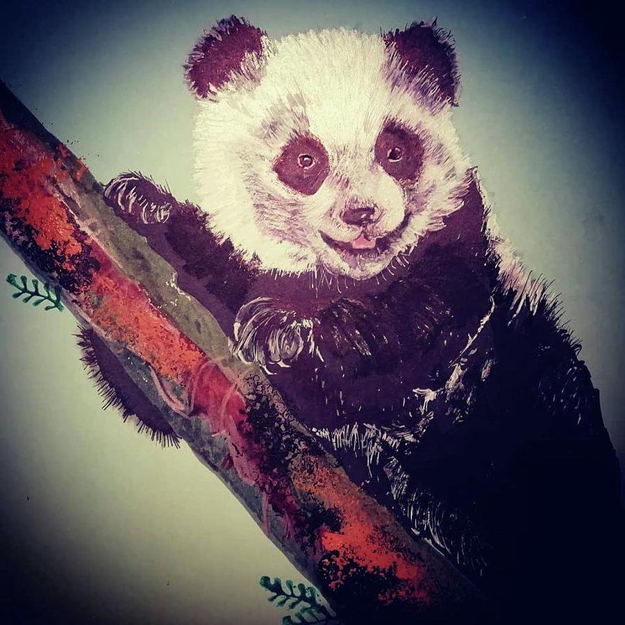 Wildlife Drawing - Smiling Panda by Katrina Tuohy