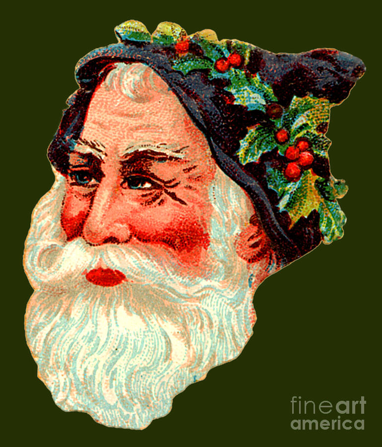 Smiling Santa With Blue Hat And Holly Wreath Painting