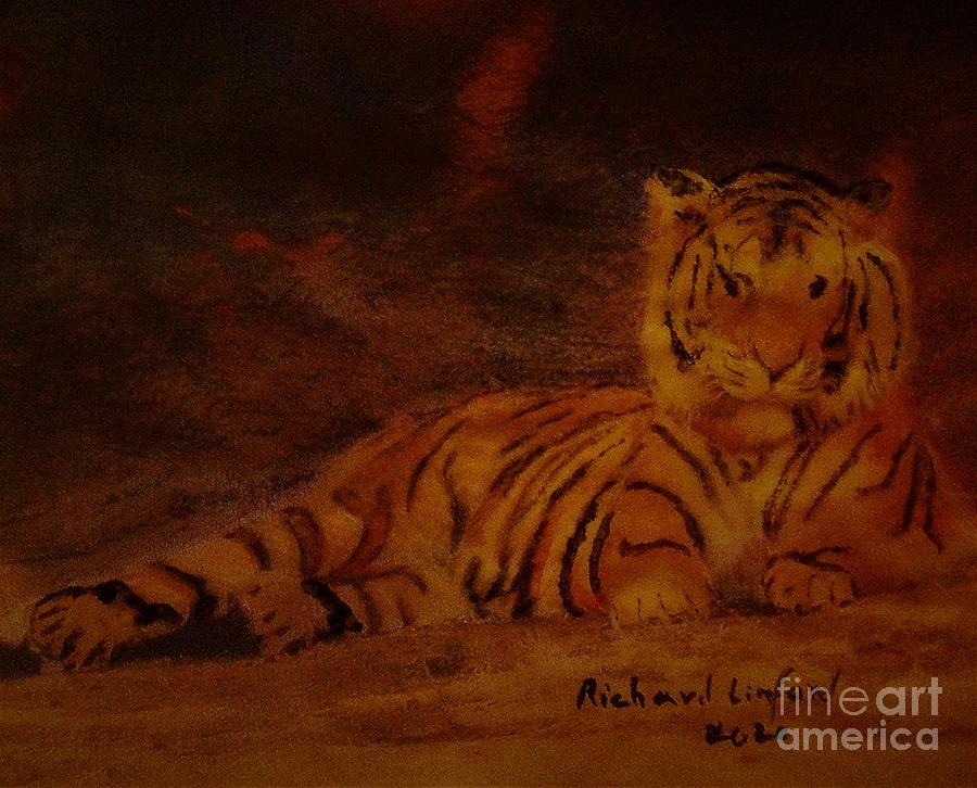 Tiger Woods Smiling Waiting Patiently Painting by Richard W Linford