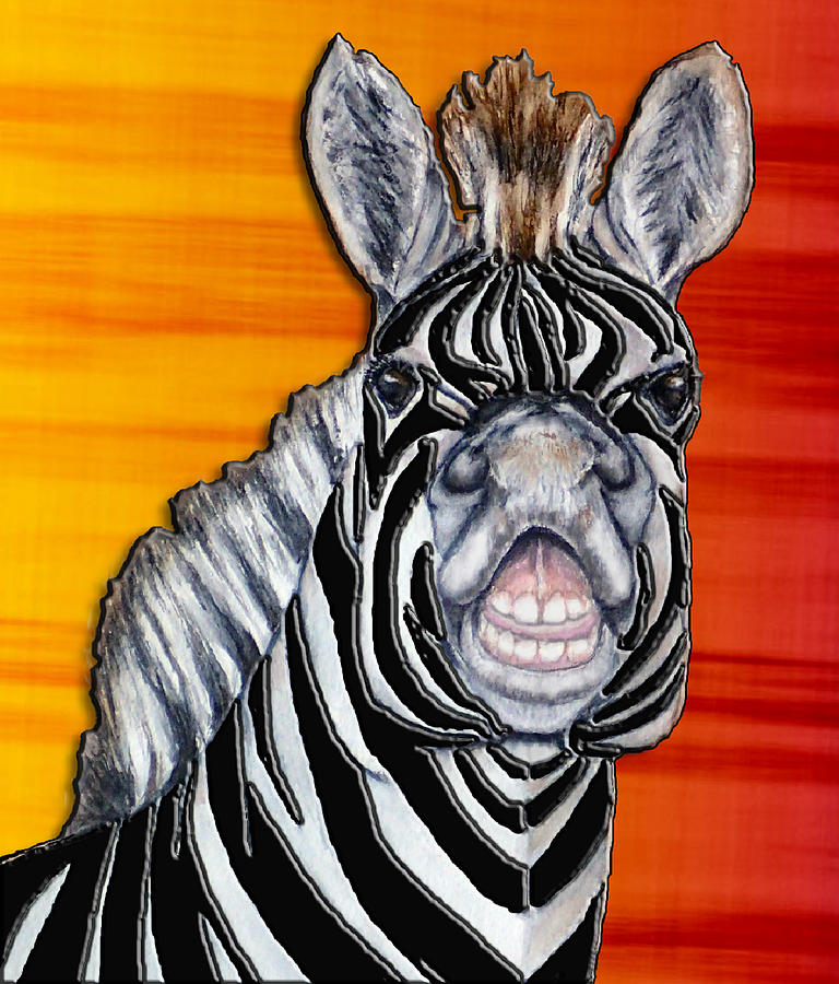 Smiling Zebra in Orange Mixed Media by Kelly Mills