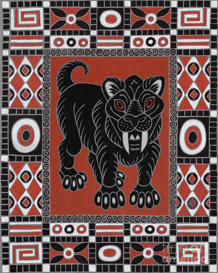 Smilodon. Geometric Pattern Painting by Amy E Fraser