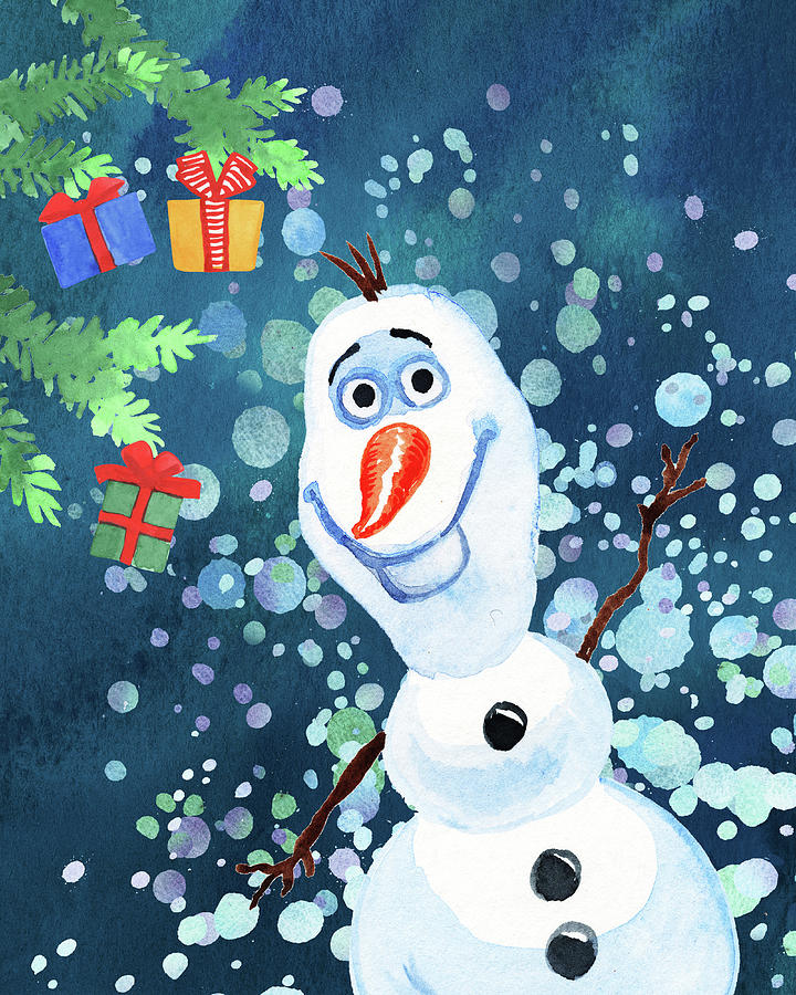 Smily Snowman Snowballs Fun Watercolor Holidays  Painting by Irina Sztukowski