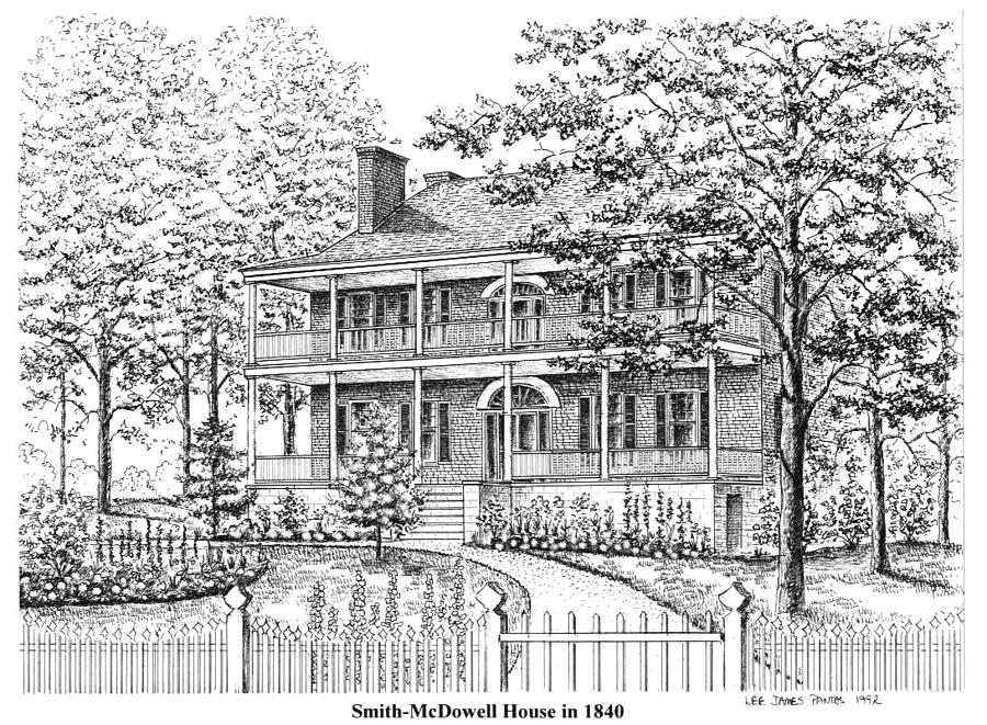Smith-McDowell House in 1840 Drawing by Lee Pantas