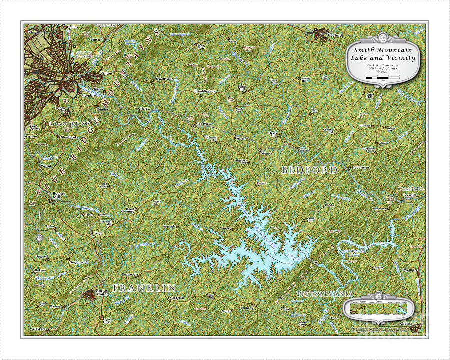 Map Digital Art - Smith Mountain Lake and Vicinity Virginia 2020 by Michael Horner