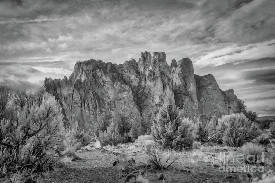 Oregon Mixed Media - Smith Rock Black and White by David Millenheft