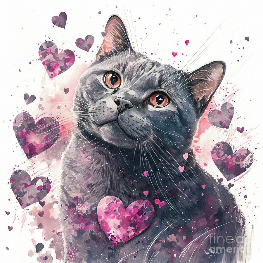 Valentines Day Painting - Smitten Kitten by Tina LeCour