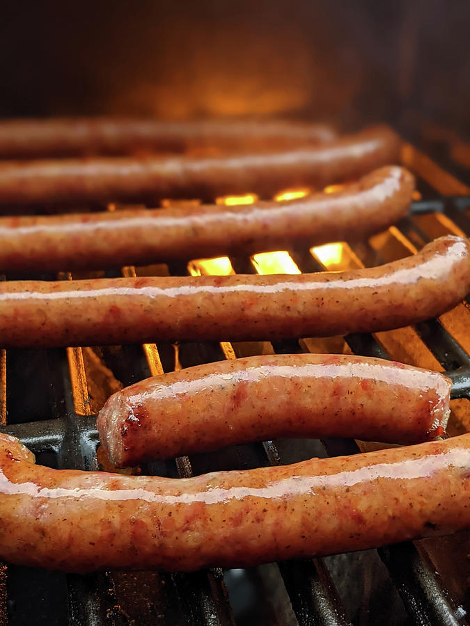 Smoked  Southern Sausages On A Grille Ready To Eat Photograph by Alex Grichenko