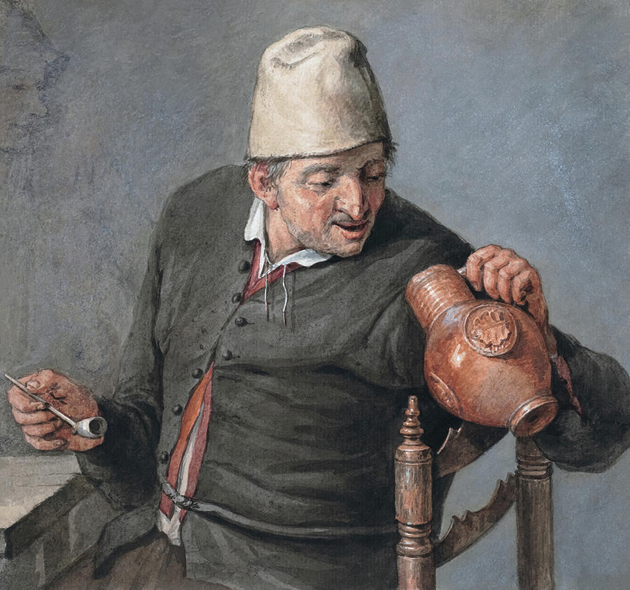 Smoker, Looking In A Stone Bottle Painting