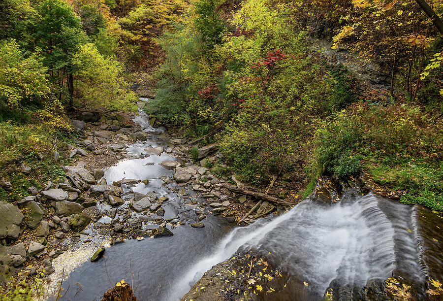 Serene Autumn Waterfall View Photograph - Smokey Hollow Falls, Hamilton 1 by John Twynam