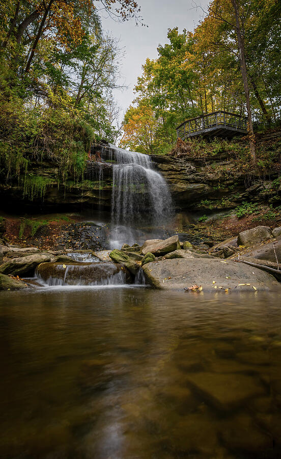 Tranquil Forest Waterfall in Autumn Photograph - Smokey Hollow Falls Serenity by John Twynam