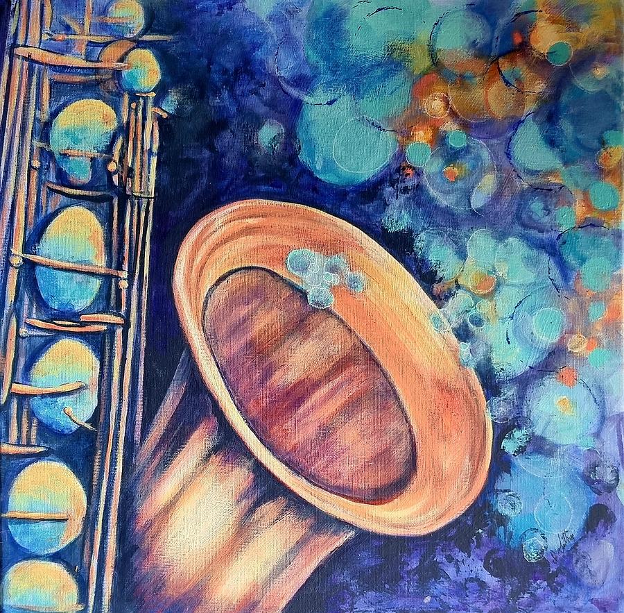 Smokey Jazz Sax Painting by Ingrid Lindberg