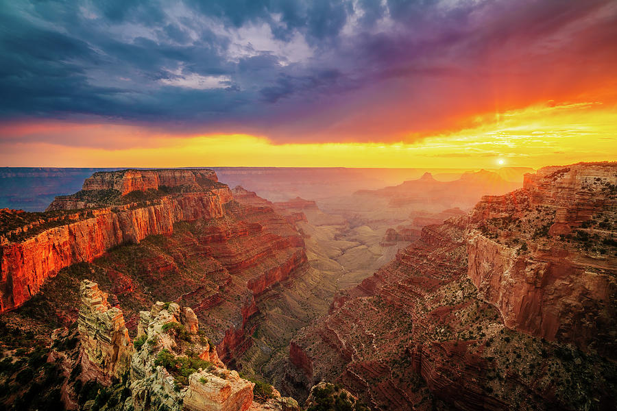 Smokey Sunset from Grand Canyon North Rim Photograph by Rose and Charles Cox