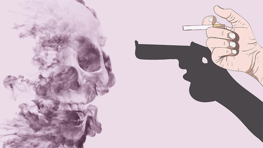 Skull Digital Art - Smoking harms yourself, printable wall art, Warning and awareness art print by Mounir Khalfouf