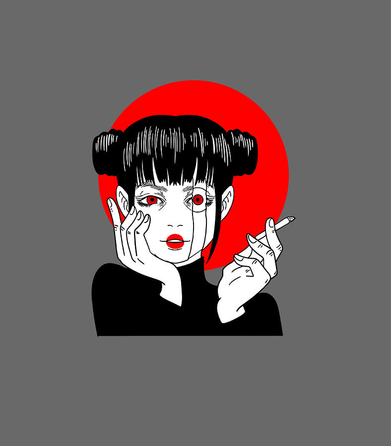 Smoking Japanese Babe Anime Geisha Manga Nipponese Digital Art By