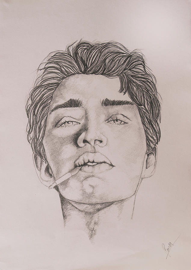 Portrait Drawing - Smoking Man by Paria Alizadeh