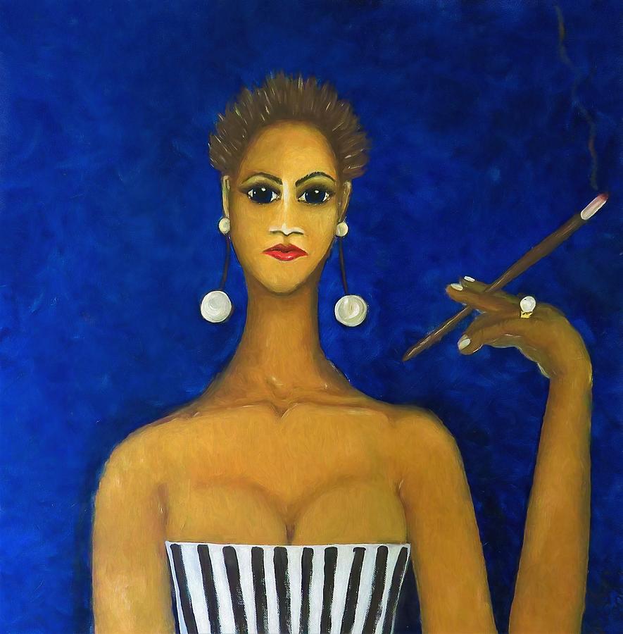 Smoking Woman Painting by Joan Stratton