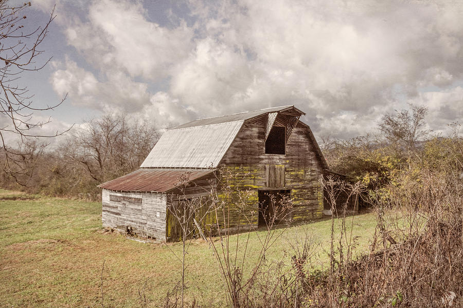 Smoky Mountain Barn Under the Clouds in Neutral Farmhouse Tones Photograph by Debra and Dave Vanderlaan