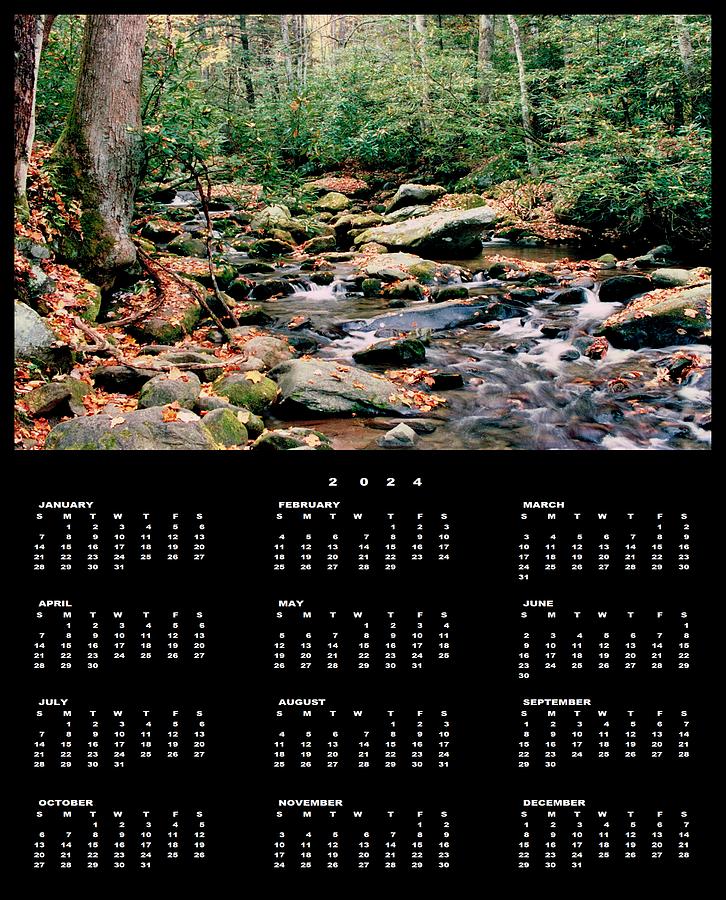 Smoky Mountains Roaring Fork 2024 Calendar Single Page Photograph by