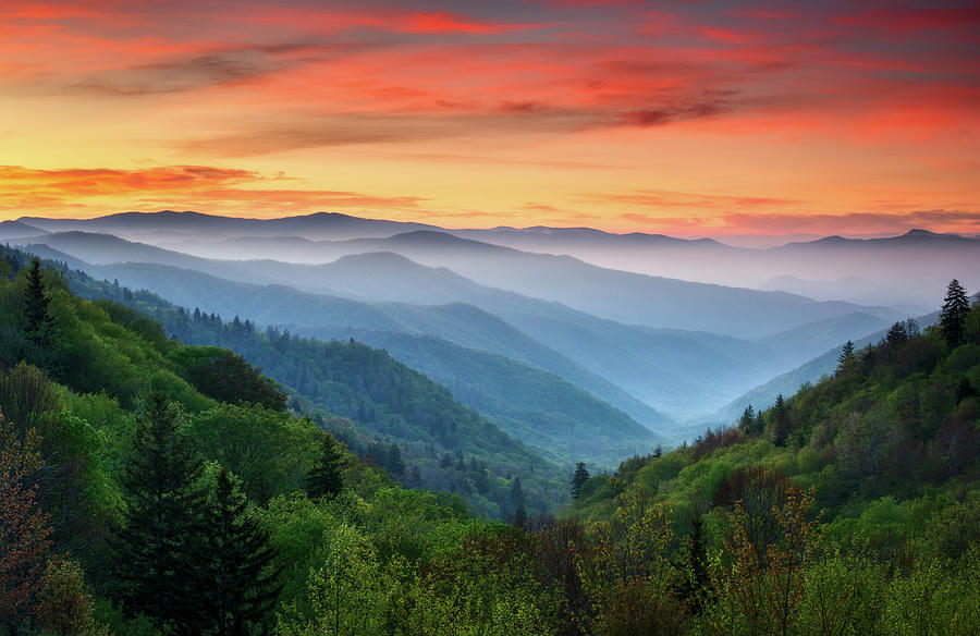 Sunset Photograph - Smoky Mountains Sunrise - Great Smoky Mountains National Park by Dave Allen