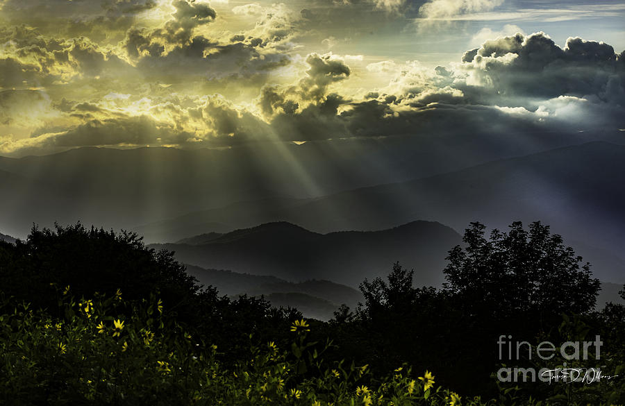 Smoky Mountains Sunset in Yellow and Blue Photograph by Theresa D Williams