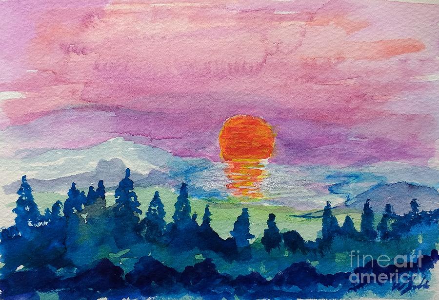 Smoky Sunset on the Great Salt Lake Painting by Walt Brodis