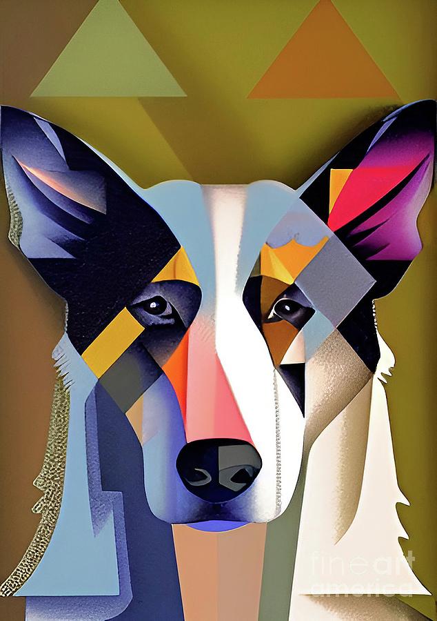 Smooth Collie geometric pet portrait Digital Art by Christina Fairhead