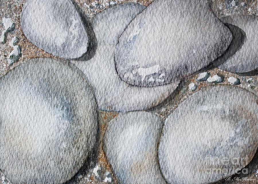 Smooth Gray Rocks on Beach Watercolour Painting by Barbara McMahon