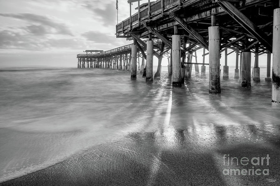 Smooth Waves At Cocoa PIer Grayscale Photograph by Jennifer White