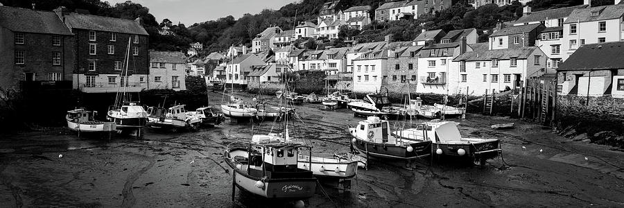 Smugglers Cove Polperro Fishing Harbour Black and White 2 Photograph by Sonny Ryse