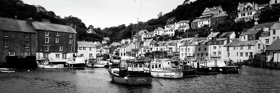 Smugglers Cove Polperro Fishing Harbour Black and White Photograph by Sonny Ryse
