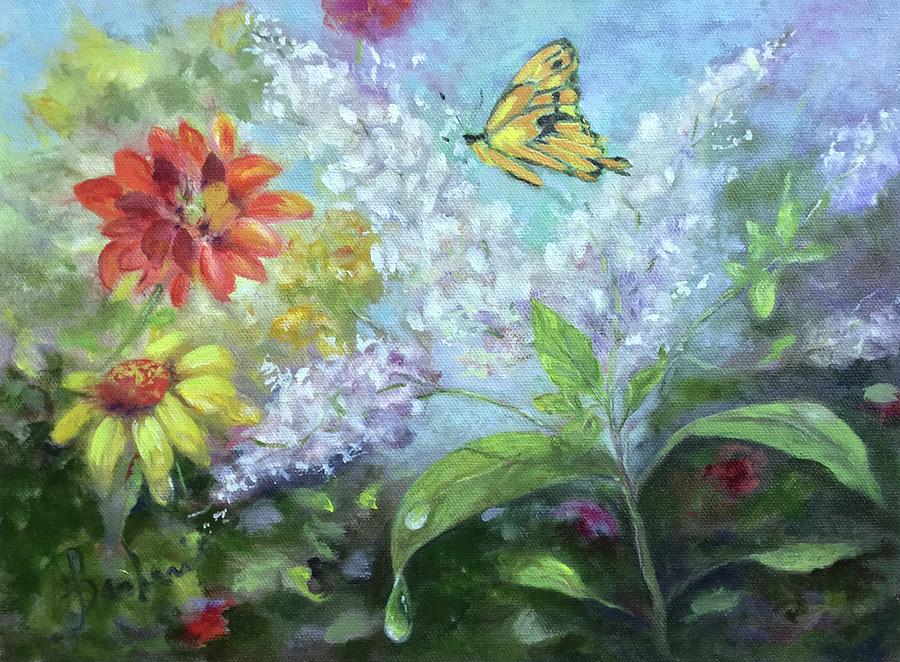 Flower Painting - Snacking In The Garden by Anne Barberi