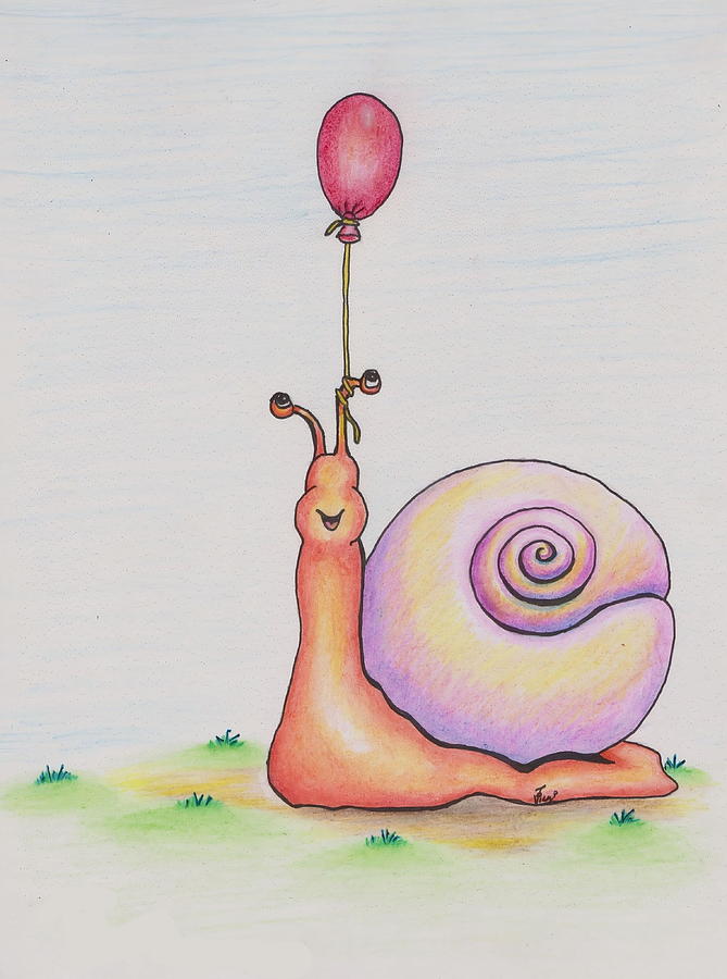 Snail With Red Balloon Drawing by Vicki Noble