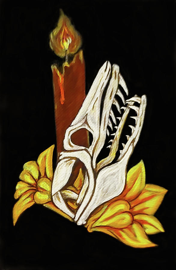 Snake and Daylilies  Painting by Megan Thompson- The Morrigan Art