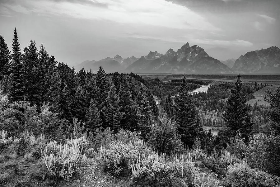Snake River Overlook Morning - Black and White Photograph by Gregory Ballos