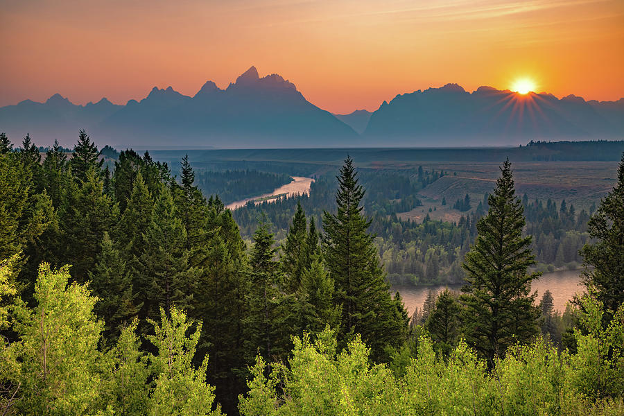 Snake River Sunset Over Grand Tetons Photograph by Gregory Ballos