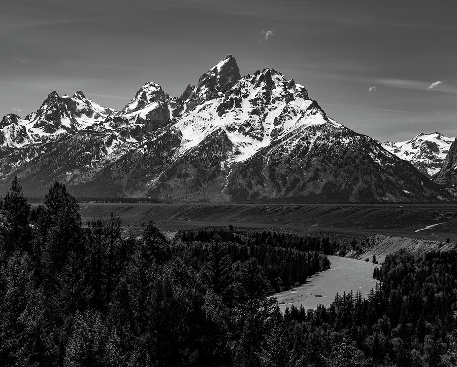 Snake River View Grand Tetons Black And White Photograph by Dan Sproul