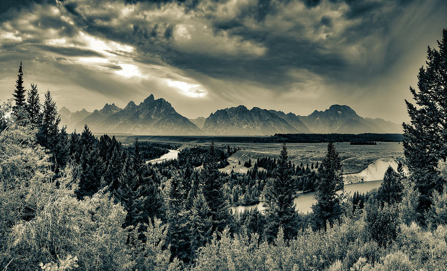 Snake River View Of Grand Tetons - Sepia Edition Photograph by Gregory Ballos
