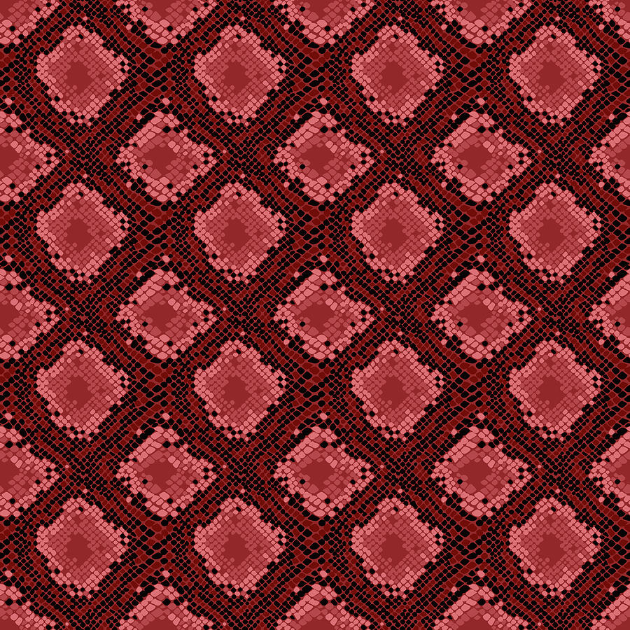 Snake Skin Seamless Pattern - Red Digital Art