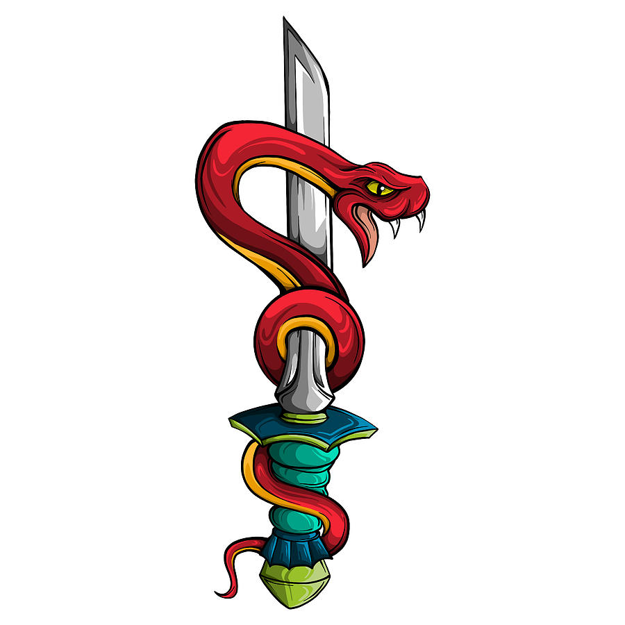 Snake with sword. Old school tattoo style. Isolated element on white  background. Vector illustration Digital Art by Dean Zangirolami - Pixels
